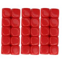 30PCS 16MM Blank Dice Set Plastic Rounded 6 Sided Dice Cubes For Game Party Fun DIY Sticker Math Teaching Red red