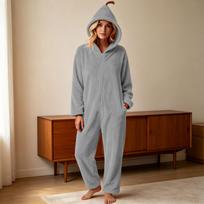 Onesie For Women Adult Halloween Costumes Plush Hooded Pajamas XXL beige