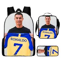 Cristiano Ronaldo spausdintas vaikiškas mokyklos kuprinės rinkinys berniukams, mergaitėms, 3 dalių, Oxford audinio kuprinė su pietų dėžute, penalas Backpack black