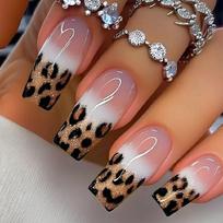 24 Pieces Coffin Styles Press On Nail Full Cover False Nail Golden Glitters Leopard Designs Full Cover for Women 1 brown