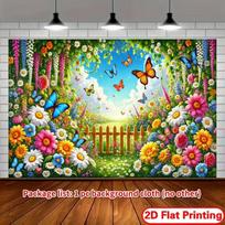 2D Enchanted Meadow Tapestry, Vibrant Flowers & Butterflies Wall Cloth for Party 47.2x31.5inch/120*80cm white