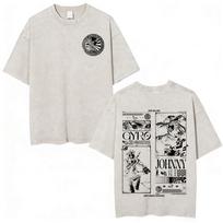 Anime Jojo Bizarre Adventure STEEL BALL RUN Manga Vintage Acid Washed T Shirts Men Women Clothing Casual Short Sleeves Tshirts S white