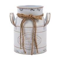 Kaimiška prancūziška ąsotis Vintažinis metalinis kibiras Pieno bidonas su rankena Shabby Chic Vaza sodui Biurui Vestuvėms Kaimo dekoras balta