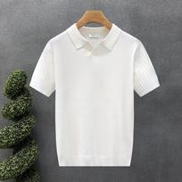 Men Casual Loose Short Sleeve Collared Color Block Big Size Knit Polo Shirt M balta