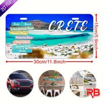 D Flat Aluminum Sign  CRETE Beach Scene Metal Wall Decor with Bales Beach Geitan Limanis Beach Chania Beach Sivas Beach 15x30cm(5.9x7.8inch) blue