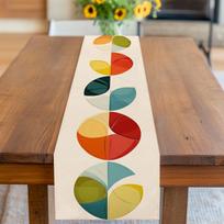Abstract Geometric Color - Block Semi - Circle Pattern Table Runner, Creative Art Table Decor 40x140cm white