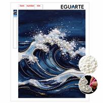DIY Pearl Painting Canvas Majestic Ocean Wave Pattern Frameless 3D Bead Art Relaxing Craft Home Decor Gift 30x40cm gray