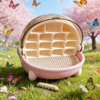 Multi-functional Silkworm Breeding Box Handle Insect Terrarium  School Activity A-Pink brown