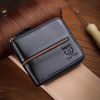 Genuine Leather Men'S Wallet - Classic RFID Blocking Bifold with Zipper Closure, Multiple Card Slots & ID Holder, Large Capacity Secure Travel Wallet juoda