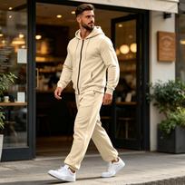 Men's Zip-Up Hoodie and Jogger Set with Multiple Pockets for Activewear M violetinė