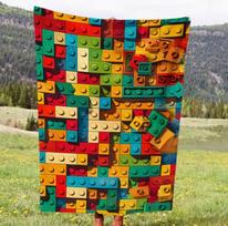 Birthday Gifts Blanket for Son Building Blocks Splicing Pattern Soft Blanket Flannel Blanket for Home Decor 125x150cm (50x60inch) blue