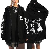 Japanese Anime Death Note Printed Zipper Hoodie Autumn Winter Women Men Causal Harajuku Fashion Long Sleeve Fleece Sweatshirts XS juoda