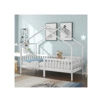 Lit enfant - MUVOE - Bois massif - 200x90 cm - Blanc - Garde-corps inclus balta