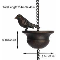 2.4m Birds On Cup Rain Chain for Gutters Decorative Rain Chimes for Outside Vintage Garden Rainwater Diverter Catcher Chains black