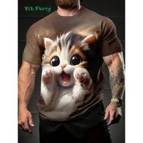 New 3D Cat Print T-Shirt Summer Outdoor Men's Short Sleeved Tee Fashion Round Neck Men's Tops Casual Oversized Men's Clothing L gray