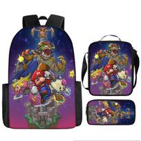 Mario Cartoon Kids Backpack Set for School Boys Girls Large Capacity Lightweight Bookbag with Lunch Bag and Pencil Case