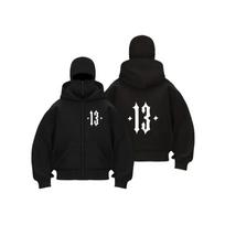 2025 Men's Y2K Trendy Fleece Double Hat Unique Design Hooded Sweatshirt Autumn/Winter New Loose High-End Sweatshirt S black