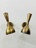 Mid Century Brass Diabolo Wall Sconce - Italian Modern Light Fixture Pair auksas