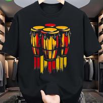 Men's Vibrant Bongos Graphic T-Shirt Cotton Short Sleeve Crew Neck Tee with Artistic Drum Design Men Clothing Comfortable S black