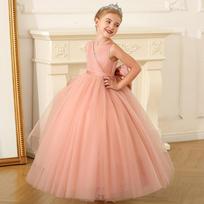 Girl Long Pink Bridesmaid Dresses For Wedding Prom Gown Big Bow Girls Party Dress Kids First Communiom Formal Evening Vestidos 90 rožinė