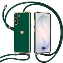 Silikoninis dėklas - BOOLING - skirtas Samsung Galaxy S26 - Atsparus įbrėžimams, širdelės raštas, su tamsiai žaliu dirželiu žalia