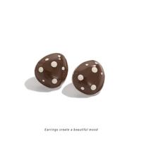 Abstract Geometric Polka Dot Ear Studs - Red Retro Mosquito Coil Design for Autumn and Winter brown