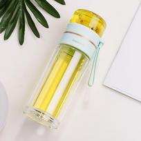 Cute Creative Transparent Bubble Tea Insulation Water Bottle Tea Water Separation Glass Thermos Bottle Tea Infuser Drinkware 400ml žalia