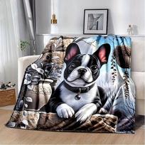 Personalizuotas prancūzų buldogų pledas Vardas Gyvūno Menas Minkštas vilnos pledas Šunų Mėgėjo Dovana Namų Dekoravimas Gyvūnų Tema 125x150cm