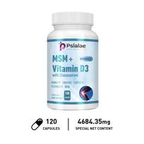 Pslalae MSM + Vitamin D3 Dietary Supplement, containing MSM, Vitamin D3, Glucosamine, and joint support. 120*2 white