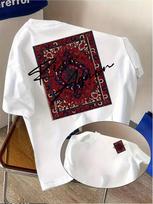 Men's Persian Style Print T-Shirt - Double-Sided Vibrant Design, Summer Beach Travel Essential, Crew Neck Casual Streetwear Top S black