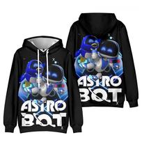 Astro Bot ir pingvinas partneris 3D spausdintas džemperis su gobtuvu, juodas fonas, žaidimo personažas, Puloveris su gobtuvu XS gray