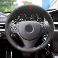 For BMW 1 3 Series E82 E87 E90 X1 E84 old 2011-2013 Car Steering Wheel Cover Trim Black Leather-red blue line with red strip gray