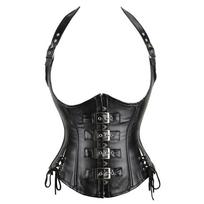 Gotikinis Roko Steampunk Dirbtinės Odos Korsetas Liemens Suspaudėjas Formuojantis Liemenė Kūno Formuotojas S juoda