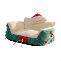 Katės Lova Sofa Augintinio Sofa Kaip Mielas Baldas su Kalėdine Kepure ir Kaspinėliais, Atspari Įbrėžimams Green L red