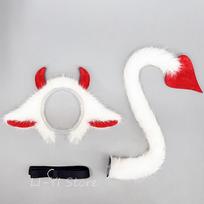 2Pcs/Set Yak Ear Tail Demon Love Heart Tail Little Demon Witch Cosplay Dress Up Party Cosplay Props Animal Ears For Kids Adult 1 set white