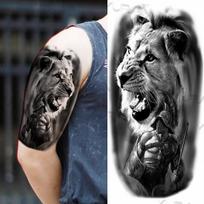 Juodo liūto laikinos tatuiruotės moterims, vyrams, realistiškas tigras, geometrinis rožės žiedas, netikras tatuiruotės lipdukas, rankos, kūno tatuiruotės, apyrankė gray
