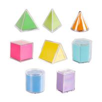 8 skaidrūs geometriniai kūnai perspektyvos demonstravimo modelis, vadovėlio versija, matematikos mokymosi įrankis, Montessori edukacinis žaislas beige