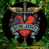 D-mol Bon Jovi Metalinis ženklas Vintažinis Roko Muzikos Sienos Menas Švenčiausios Širdies Kryžius Su Sparnais Dizainas Skardinė Plokštelė Namų Baro Garažo Estetika Ro 20x20cm(8x8inch) gray