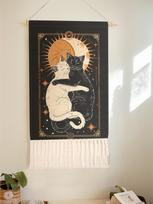 Saulė Mėnulis Glėbesiuojantys Dvyniai Katės Tarot Stiliaus Spaudinys Kutai Sienos Kabinamas Gobelenas Vidaus Namų Sienų Meno Dekoras 100X70CM black