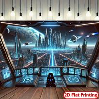 2D Flat Futuristic Spaceship Cockpit SciFi City Tapestry Space Exploration Wall Art Gamer Room Decor Cyberpunk Background Print 150X180CM white