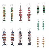5Pairs Multi Segment Fish Drop Earrings Hook Piercing Beach Drop Earrings  Girls Random 5Pairs gray