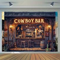 1pc, retro western bar background banner - Homer themed party decoration, including wooden bar, wheel bucket, and stool 47.2x31.5inch/120*80cm