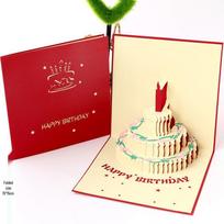 3D Pop-up Handmade Birthday Card with Cake Design white