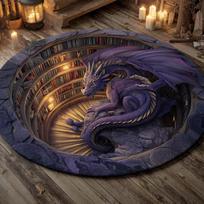 Fantazijos drakonas 3D spausdintas apvalus kilimas, Drakono urvo iliuzijos grindų kilimėlis bibliotekai, Mistiniai namų dekoras, Apvalus kilimas madingi namų dekorai 60cmx60cm blue