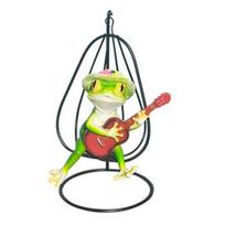 Gitara grojantis varlės figūrėlė Varlė grojanti gitara sūpynėse Ornamentas Mielas šiaudinės skrybėlės varlės skulptūrėlė namams, sodui, balkonui, vazonui dekoruoti Frog beige
