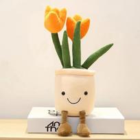 Tulip Succulent Plants Plush Stuffed Toys Soft Home Decor Doll Creative Potted Flowers Pillow for Kids Birthday Gift beige