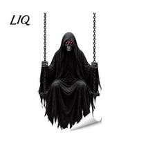 Durable PVC Window Film Halloween Pumpkin/Skeleton Reaper Stickers, Removable Static Decals, Waterproof Spooky Holiday Party Supplies Horror A black