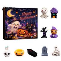 Miniature Pumpkin Skeleton Figurines Halloween Advent Calendar with 9 Mini Resin Figures, Day Spooky Countdown Gift for Children to Calendar, Surprise N black