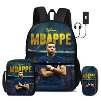 M-Mbappe 3 dalių rinkinys Mokyklinės kuprinės su USB sąsaja Futbolo žvaigždė su petine taše Sportinis pieštukinė krepšys Vaikų kuprinė black