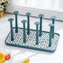 BPA Free Kitchen Baby Bottle Drying Rack Drain Tray 8 Hooks Multifunctional Storage Rack Glass Coffee Cup Holder Household rožinė